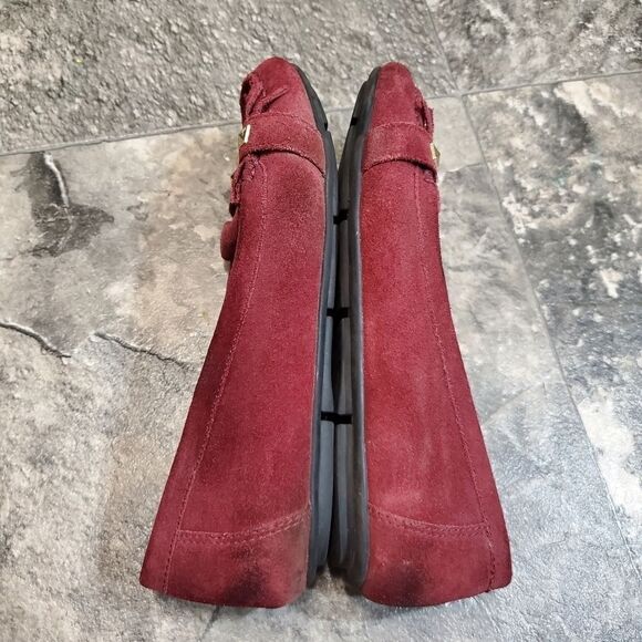 Vionic Orthaheel Thera Burgundy Wine Studded Stud Kiltie Fringe Moccasin Loafers - Picture 2 of 8